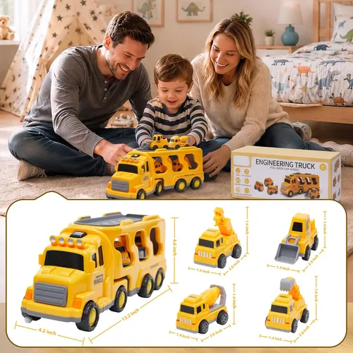 Vista 7 de 5 in 1 Construction Truck Toys for Toddlers 3-5, Carrier Transport Trucks