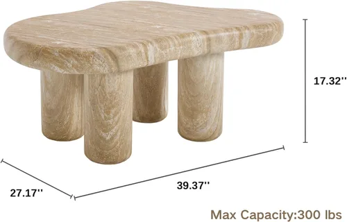 Vista 2 de Mesa de centro moderna de piedra para sala de estar, sofá de nube de mármol sintético, mesa central para apartamento/dormitorio/oficina (ónix miel)