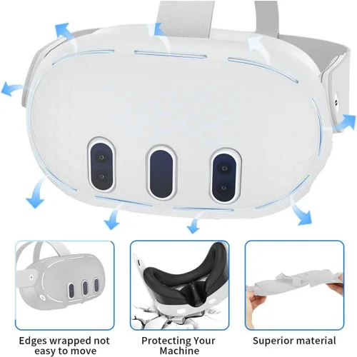 Vista 5 de Meta quest3 Accessories Grip Funda de silicona, máscara de realidad virtual, cubierta de carcasa de realidad virtual, cubierta protectora