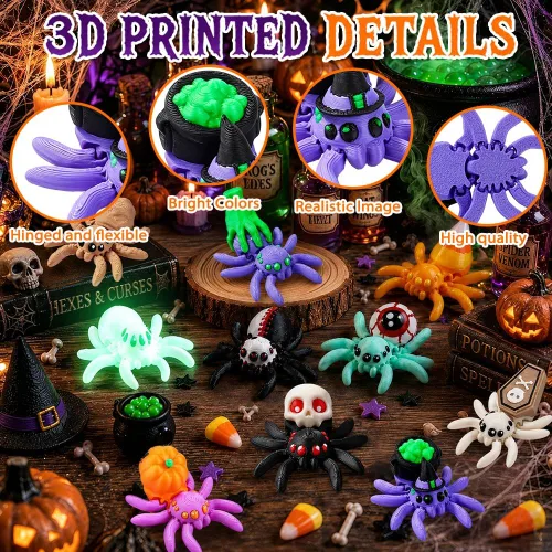 Vista 5 de 12 Pack Halloween 3D Printed Toy Surprise Spider & Egg Party Favors for Kid 12 Pack Egg With Spiders