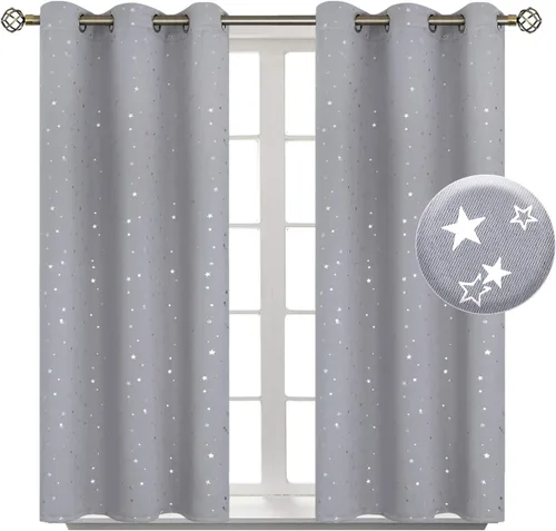Vista 59 de BGment Cortinas opacas para dormitorio infantil, con aislamiento térmico, con ojales, estampado de estrellas plateadas, cortinas para oscurecer