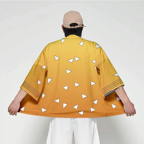 Vista 4 de YEOU Chaqueta kimono, estilo kimetsu no Yaiba y chaqueta frontal abierta para niño