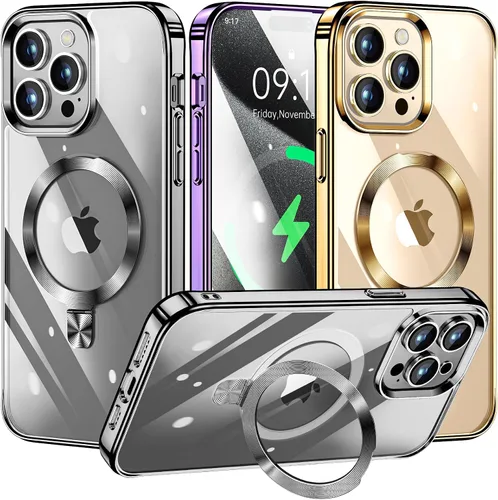 Vista 24 de [Anillo de CD compatible con soporte invisible MagSafe] Funda magnética para iPhone 12 / iPhone 12 Pro, parachoques galvanizado que no se pone