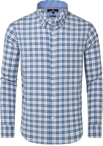 Vista 31 de Alimens & Gentle - Camisas a cuadros con botones para hombre, camisas de vestir de manga larga, de algodón, corte estándar Negro (Black Gingham)