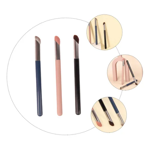 Vista 6 de Beaupretty 3 brochas correctoras para debajo de los ojos, mini cepillo de nariz plano en ángulo para ocultar la mezcla y pulir