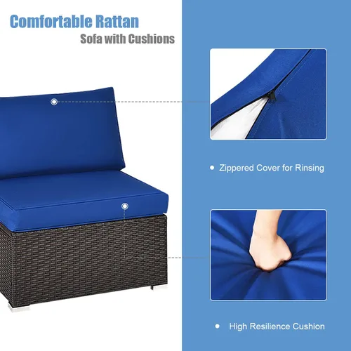Vista 2 de RELAX4LIFE Sofá de mimbre sin brazos de 2 piezas, juego de sofá modular de ratán PE con cojines extraíbles, juego de sofá para todo tipo de clima