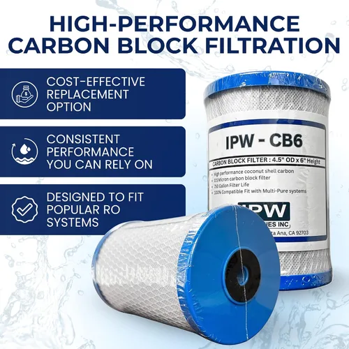 Vista 3 de IPW Industries Filtro de reemplazo de bloque de carbono CB6 para sistema de filtro de agua de ósmosis inversa, cartucho de filtración de agua