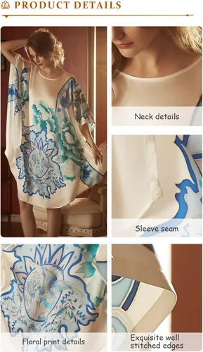 Vista 5 de 100% seda de morera pura diseño de murciélago 2 en 1, un exquisito vestido de túnica camisón lujoso, tamaño libre con gran tamaño también