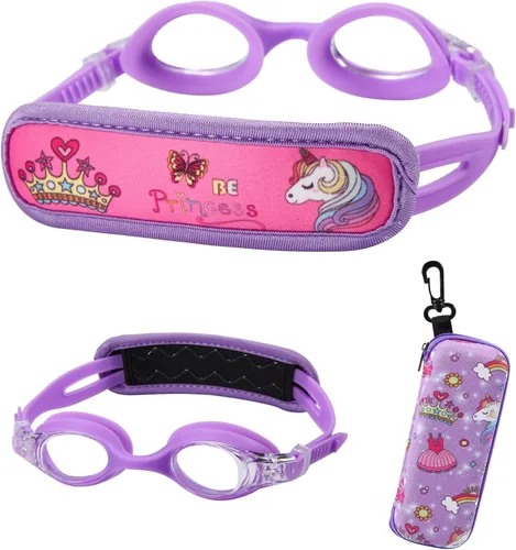 Vista 30 de Gafas de natación para niños de 2 a 6 años, gafas para niños sin jalar el cabello, gafas para niños con banda para la cabeza acolchada