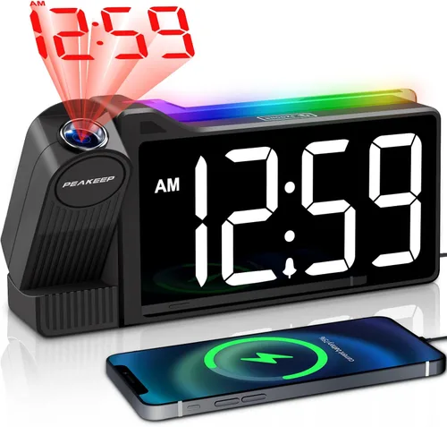 Vista 9 de Peakeep Projection Alarm Clock for Bedroom Ceiling with Colorful Nightlight