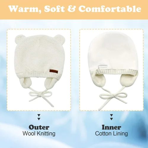 Vista 3 de BAVST Gorro para bebé para invierno con orejeras de oso lindo para niños y niñas de 0 a 2 años