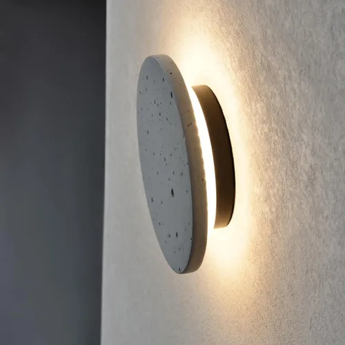 Vista 6 de DUHU Aplique de pared LED redondo, lámpara de pared de cemento gris cableada, lámpara de pared minimalista con diseño de acabado elegante