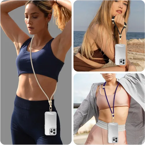 Vista 2 de UKON Cordón para teléfono celular, cordón bandolera y correa de muñeca, hebilla de metal premium con dijes para teléfono con 2 parches de correa