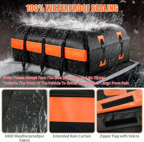 Vista 4 de Bolsa de carga impermeable de 21 pies cúbicos para techo de automóvil, resistente 840D, con alfombrilla antideslizante, bloqueo de equipaje, 6
