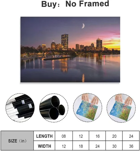 Vista 2 de Póster de lienzo con diseño de horizonte de Charles River de Boston, decoración de dormitorio, paisaje deportivo, oficina, habitación, regalo