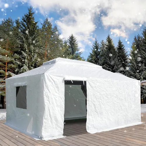 Vista 16 de Domi 2,44 m x 2,44 m Funda Universal de Invierno para Cenadores con Techo Rígido, Cubierta Exterior Impermeable con Paredes Laterales y Ventanas