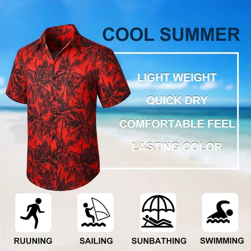 Vista 5 de Enlision - Camisa hawaiana para hombre de manga corta, casual, de verano, para la playa, Aloha, con botones, floral, tropical, de Hawái