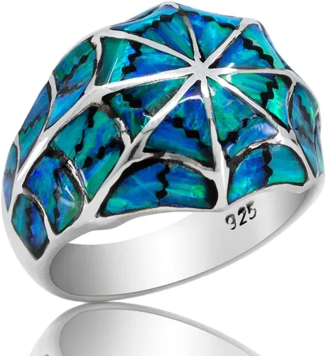 Vista 3 de Anillo de plata de ley 925 con ópalo azul para hombre, fabricado en Tailandia