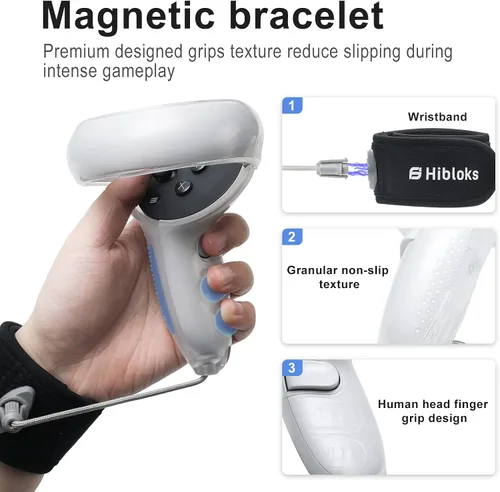 Vista 5 de Hibloks Silicone Handle Cover for MetaOculus Quest 2 Accessories, Wrist-Protect Grip Cover for Oculus Quest Controller