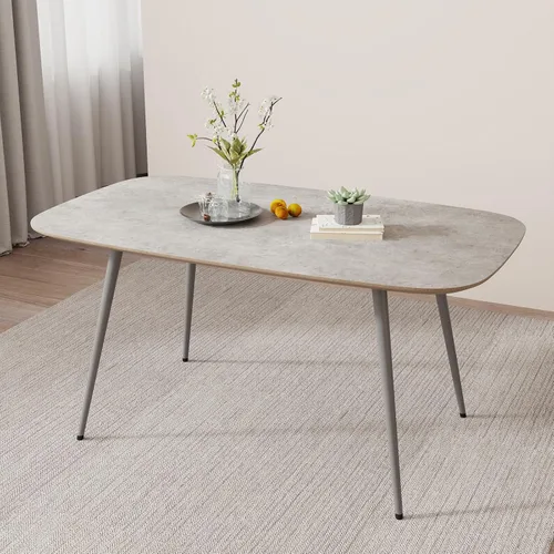Vista 23 de HIPIHOM Mesa de comedor moderna de granja de 47.2 pulgadas, mesa de comedor rectangular de madera con patas de metal para 4 personas para comedor