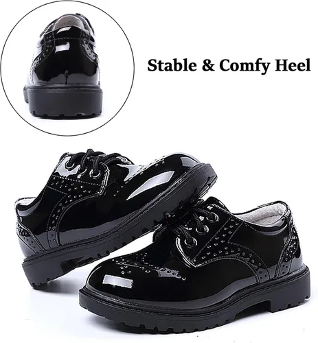 Vista 6 de DADAWEN Zapatos de uniforme escolar con cordones para niños y niñas, cómodos zapatos de vestir Oxford (bebéniño pequeñoniño grande)