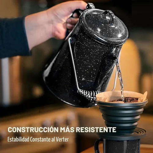 Vista 3 de COLETTI Hervidor clásico de camping de 60 onzas, tetera de té y campamento, sin aluminio ni plástico, ideal para hervir agua [esmalte negro]