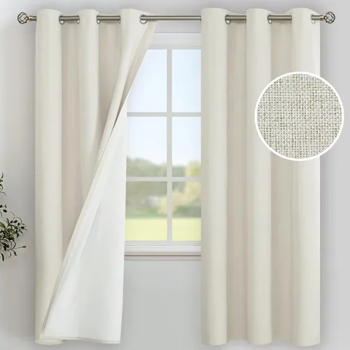 Vista 147 de YoungsTex - Cortinas 100% opacas para dormitorio, con aislamiento térmico y ojales, cortinas oscuras negras con capa pesada para ventana de sala