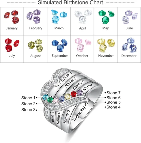 Vista 2 de Anillos de aniversario con nombres personalizados para mujer, joyería de plata de ley con 1-8 piedras natales de imitación, anillo de promesa