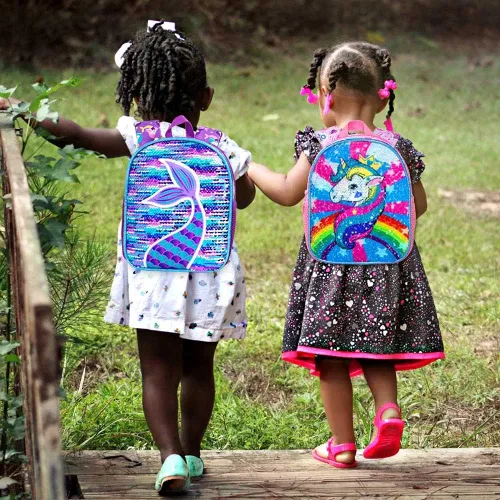Vista 6 de AGSDON Mochila para niños pequeños con correa, 9.5 pulgadas, correas de seguridad de unicornio para bebé, bolsa de libros extraíble