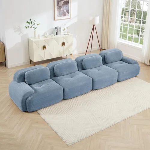 Vista 14 de Sofá moderno comprimido sin armazón de 116", sofás seccionales de 3 plazas para sala de estar, sofá seccional modular de pana verde nube, espuma