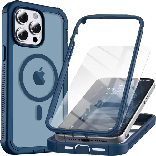 Vista 12 de Funda magnética para iPhone 13 Pro Max, protector de pantalla, compatible con MagSafe, protección contra caídas de grado militar, protección