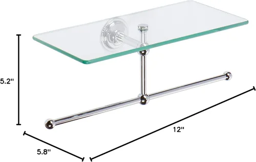 Vista 4 de Ginger Bandeja 2636T/PC, cromo pulido, estante de vidrio de 12 pulgadas con barra de toalla