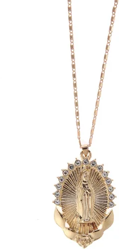 Vista 3 de Collar con colgante de cruz de Virgen María, collar con colgante de medalla milagrosa, chapado en oro, joyería de cadena de cruz cristiana católica