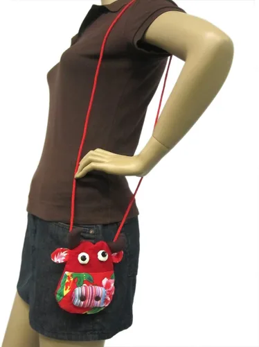 Vista 5 de Mini bolso de algodón con diseño floral de vaca, Rojo