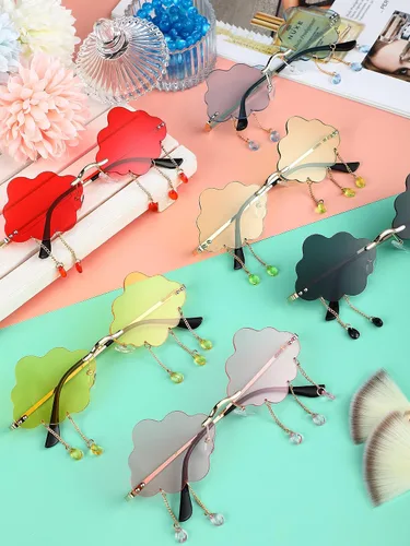 Vista 6 de 6 pares de lentes de sol en forma de nube sin montura de cristal nubes y borlas gafas de sol de los años 90 gafas divertidas para mujeres y hombres