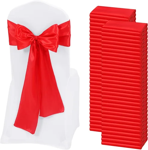 Vista 20 de 60 bandas de satén color burdeos para silla, diseño de lazos, para decoración de sillas de Acción de Gracias, boda, Navidad, banquetes, fiestas