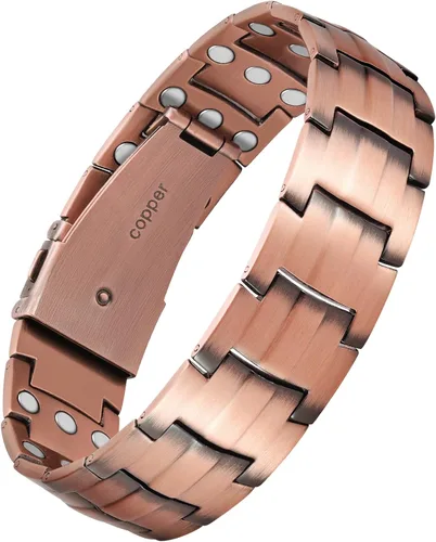Vista 10 de Jecanori Pulseras magnéticas de cobre para hombre, 3 pulseras de cobre para hombre con 3800 imanes Gauss, cierre plegable de alta calidad
