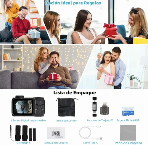 Vista 9 de Cámara Digital Impermeable 8K para Esnórquel: 70MP 33FT Cámara Subacuática Compacta Resistente HD de Doble Pantalla con Zoom de 18X Selfie, Tarjeta
