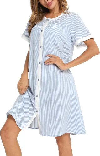 Vista 2 de YOZLY Vestido de casa para mujer, de manga corta, abrigos de casa, bata de moomoo con bolsillos