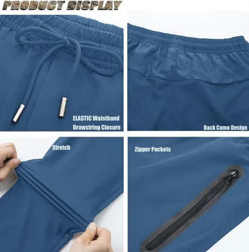 Vista 5 de TACVASEN Pantalones de senderismo ligeros para hombre, de secado rápido, con cordón, bolsillos con cremallera