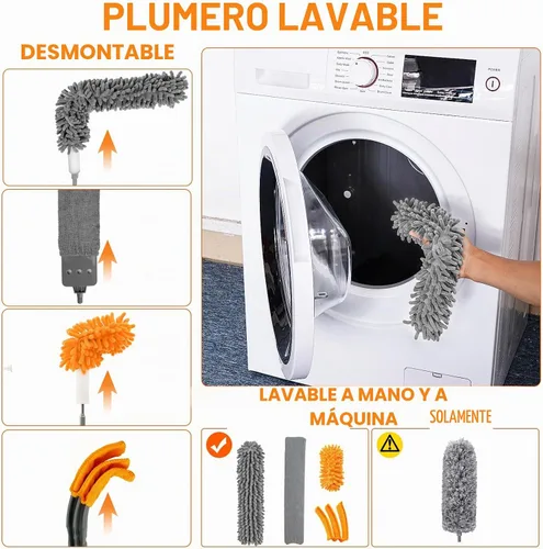 Vista 5 de Plumeros para limpieza, mango largo de 30 a 100 pulgadas con 4 tipos de Naranja