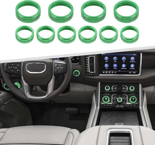Vista 13 de Para cubierta de perilla Silverado 2019+, consola central botón de volumen de radio, anillo de moldura del aire acondicionado (AC) para Chevy