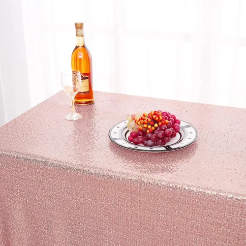 Vista 8 de nanbowang Sequin Tablecloth - Pink Table Cloths for Parties Rectangular Cover Overlay Sequin Fabric Linens Birthday/Baby Shower/Tea Party Decor