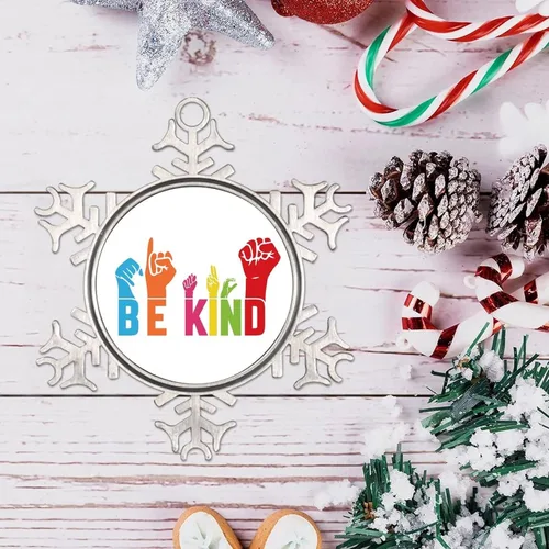 Vista 3 de Pansexual Bisexual LGBTQ Adorno de Navidad, adorno de metal con forma de copo de nieve Be Kind Kindness para árbol de Navidad, orgullo gay, LGBT