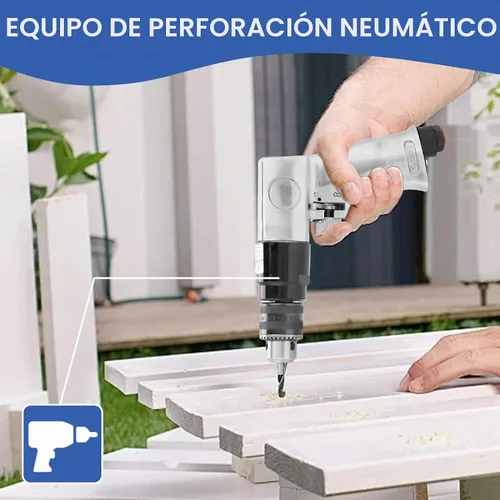 Vista 3 de Taladro neumático de aire de 3/8", herramienta de rotación reversible de alta velocidad de 1700rpm para perforar en paredes, pisos, placa de hierro