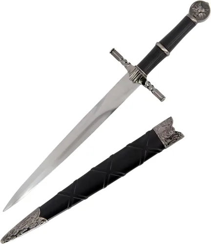 Vista 2 de Cuchillo de caza de diseño histórico del lobo medieval del ojo de la serpiente con la vaina