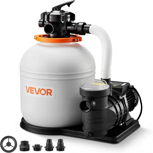 Vista 13 de VEVOR Bomba de filtro de arena de 12 pulgadas para piscinas sobre el suelo de hasta 15000 galones, sistema de filtración de piscina de 0.33 HP 3000
