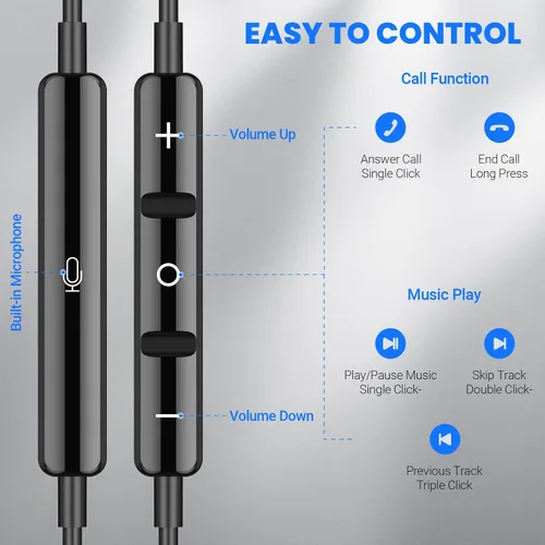 Vista 5 de Auriculares USB C para Samsung S25 Ultra S24 S23 Fe S22+, Auriculares tipo C con micrófono HiFi estéreo Control de volumen Auriculares magnéticos