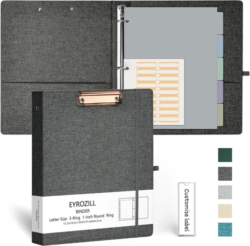 Vista 17 de EYROZILL Carpeta de 3 anillas, organizador de carpetas de lino de 1 pulgada para tamaño carta (8.5 x 11 pulgadas) con 5 separadores de pestañas