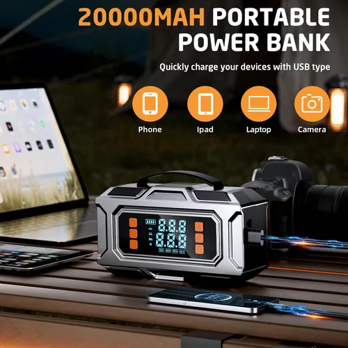 Vista 5 de Arrancador con compresor de aire, batería de coche de 8000 A (9.0 gas/8.0L diesel), batería de coche de 180 PSI, caja de salto portátil de 12 V